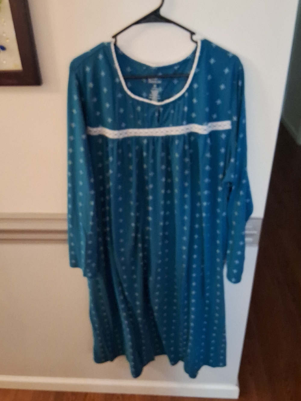 croft & barrow Teal Blue Long Sleeve Nightgown with White Trim